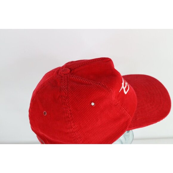 Vintage 90s Streetwear Faded Spell Out Bob Evans Corduroy Snapback Hat Cap Red - Picture 7 of 9